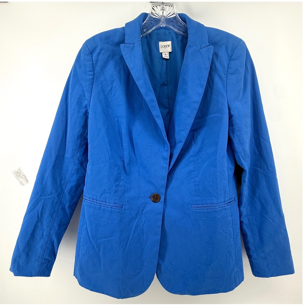 J.Crew Womens Blue Single Button Cotton Blend Blazer Jacket Size 4 Career